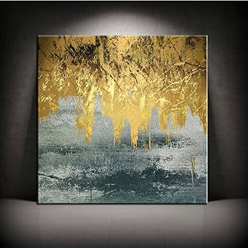 Amazon｜抽象的な金箔白いブロックキャンバス絵画ファション